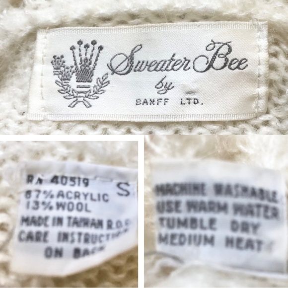 Vtg Puff Sleeve Pockets Ruffle Cut Work Knit Granny Grandma Cardigan Sweater S/M - Picture 15 of 17